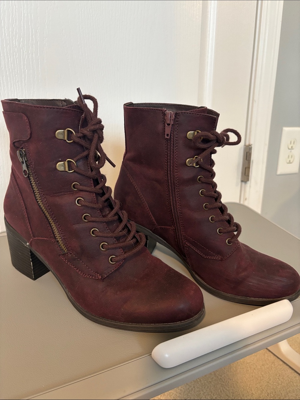 Lace-Up Combat Boots in Deep Burgundy